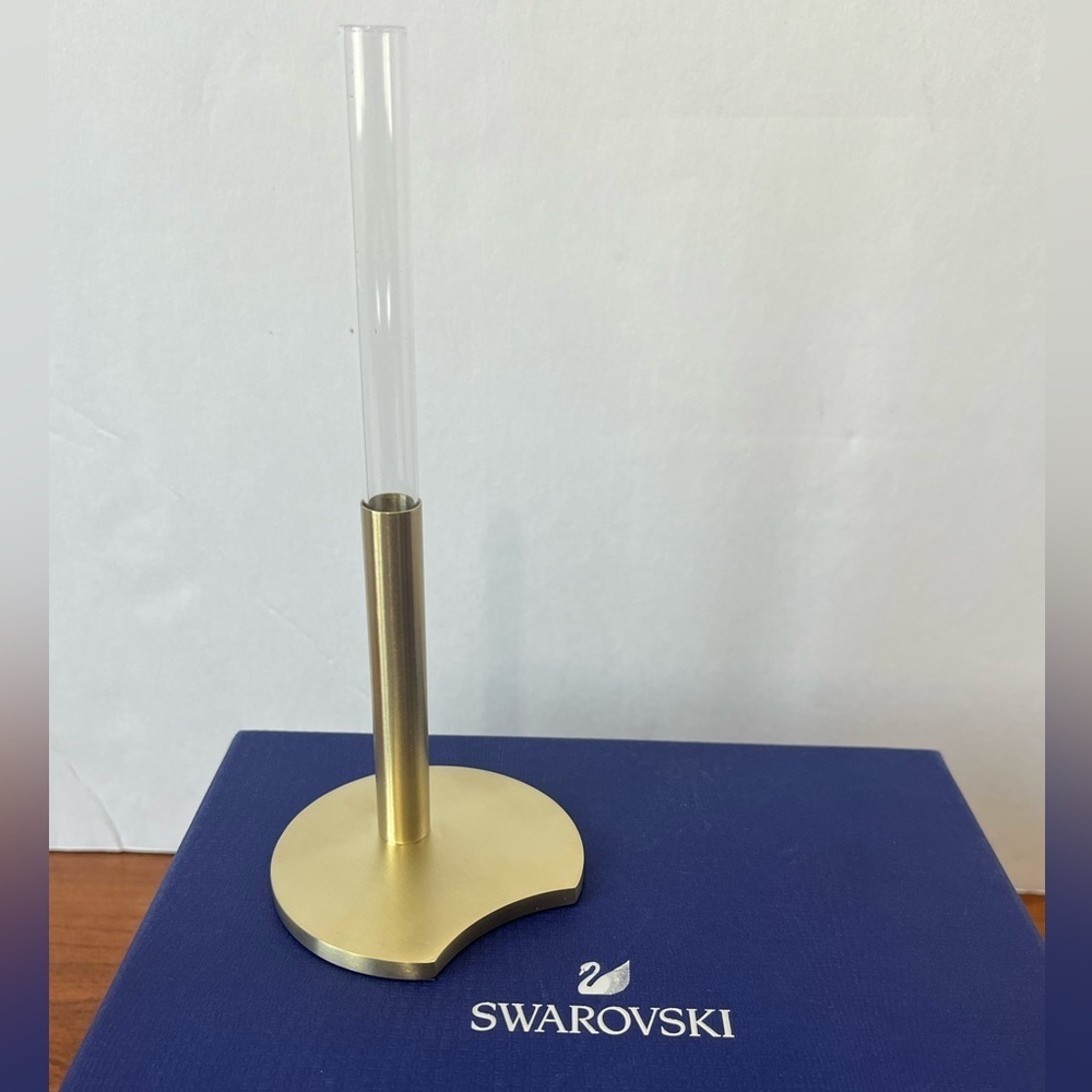 New In Box Swarovski Garden Tales Glass Bud Vase Gold-Tone Metal Single Bloom